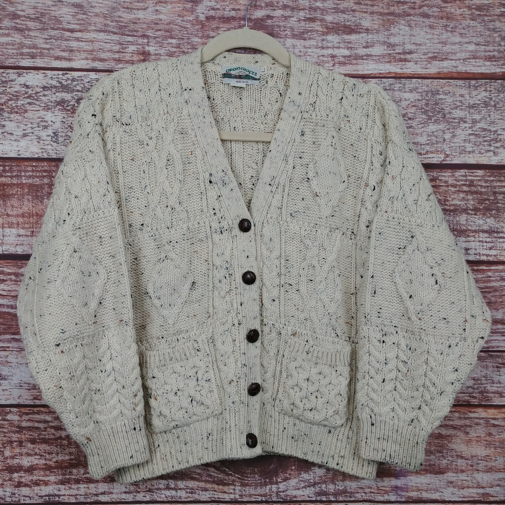 Aran Crafts Fisherman Cardigan Sweater Sz L